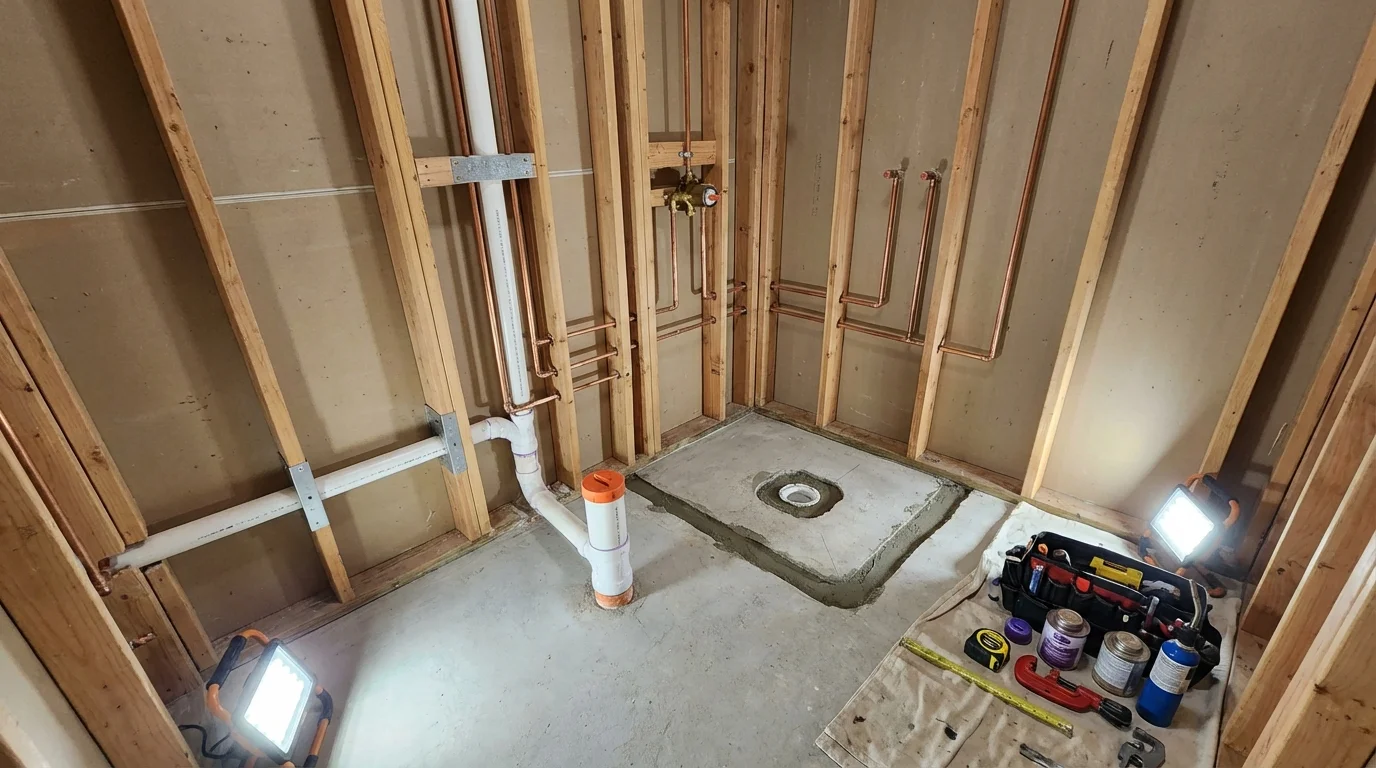 Bathroom rough-in plumbing during remodel by Johns Plumbing LLC in Vail