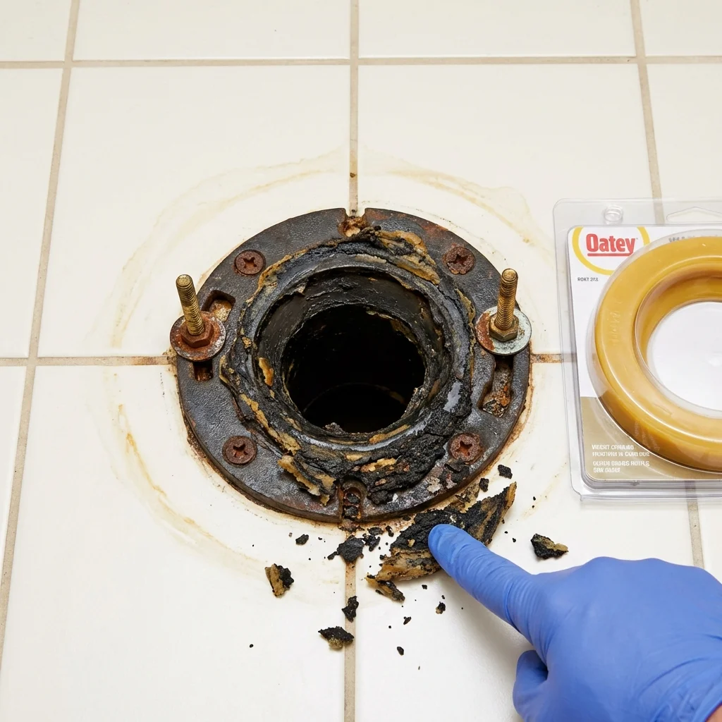 Failed wax ring showing water seepage at the base of a toilet in a Vail, CO home